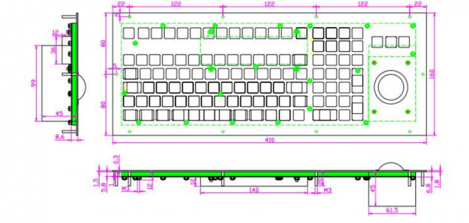 IP67 Industrial Custom Membrane Keyboard With Omron Switch Optical Trackball