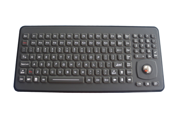 120 Keys Black Panel Mount Ruggedized Keyboard With 25mm Optical Trackball
