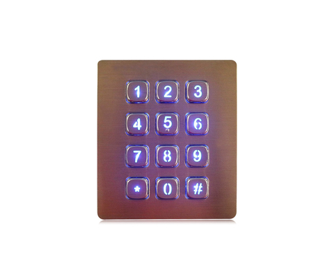 IP65 Backlit Metal Keypad Customizable Layout Matrix Interface 12 Key Numeric Keypad