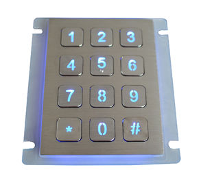 12 keys IP67 dynamic vandal proof Stainless Steel industrial backlight keypad