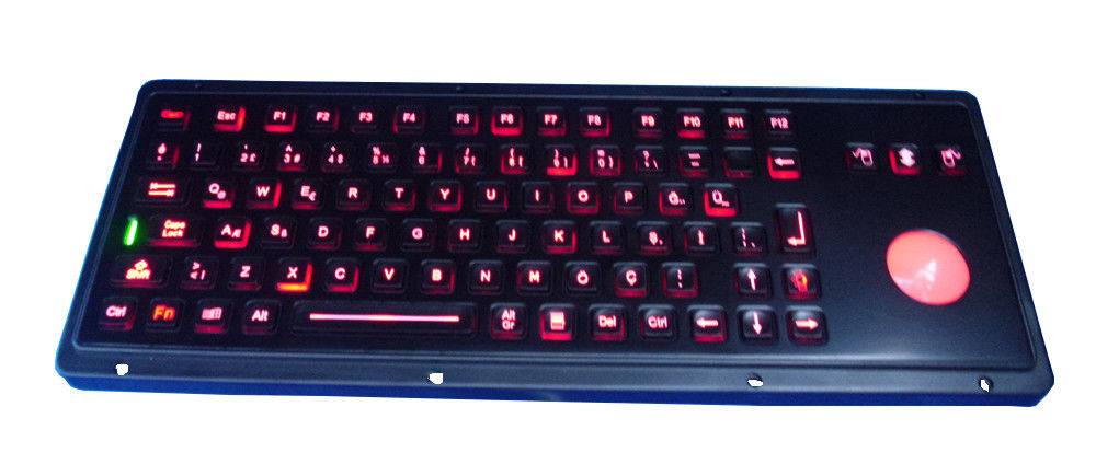 Customized illuminated black titanium USB military keyboard with backlit  trackball