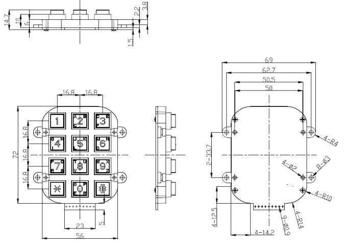 Numeric Metal Keypad 4x3 Acess Control System IP65 12 Keys Dot Matrix ...